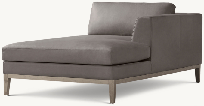 Three Quarter view of Italia Taper Arm Leather Right-Arm Chaise - Oak Base 