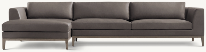 Italia Leather Taper Arm Left-Arm Sofa-Chaise Sectional - Oak Base