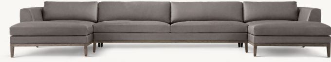 Italia Leather Taper Arm U-Chaise Sectional - Oak Base