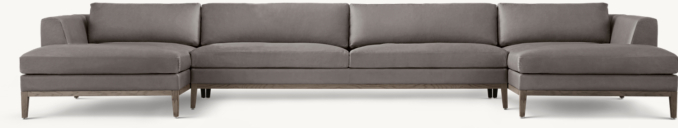 Italia Leather Taper Arm U-Chaise Sectional - Oak Base