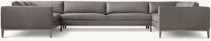 Italia Leather Taper Arm U-Sofa Sectional - Oak Base