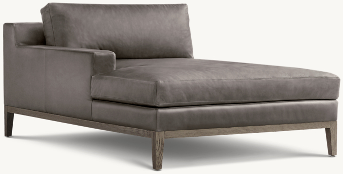Italia Track Arm Leather Left-Arm Chaise - Oak Base