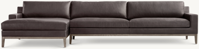 Italia Leather Track Arm Left-Arm Sofa-Chaise Sectional - Oak Base