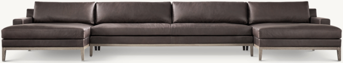 Italia Leather Track Arm U-Chaise Sectional - Oak Base