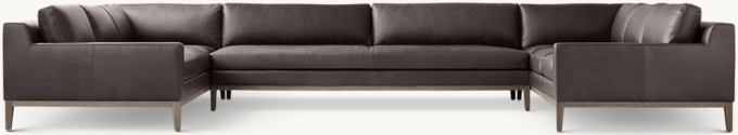Italia Leather Track Arm U-Sofa Sectional - Oak Base