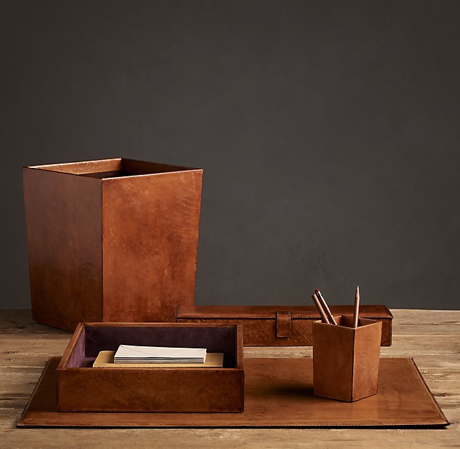 Artisan Leather Desk Accessories Chestnut, Leather Desk Set