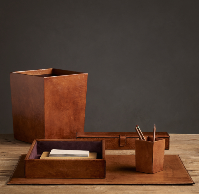 Artisan Leather Desk Accessories - Chestnut