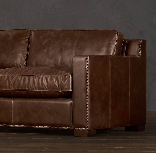 Collins Leather Sofa With Nailheads, Brown Leather Couch With Nailheads