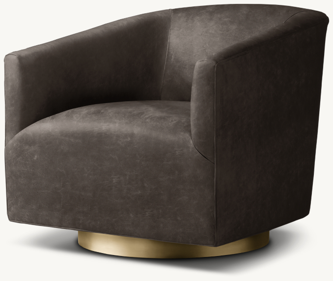 Three Quarter view of 1950S Italian Shelter Arm Leather Swivel Chair - Metal Base 