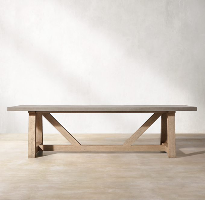 French Beam Concrete & Teak Rectangular Dining Table