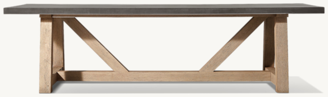 Vue de Face - French Beam - Table à Manger Rectangulaire en Béton et Teck - Béton Foncé