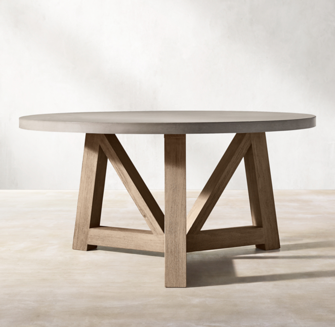 French Beam Concrete & Teak Round Dining Table