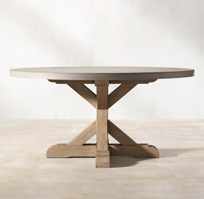Belgian Trestle Concrete & Teak Round Dining Table