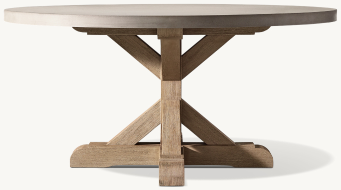 Belgian Trestle Concrete & Teak Round Dining Table