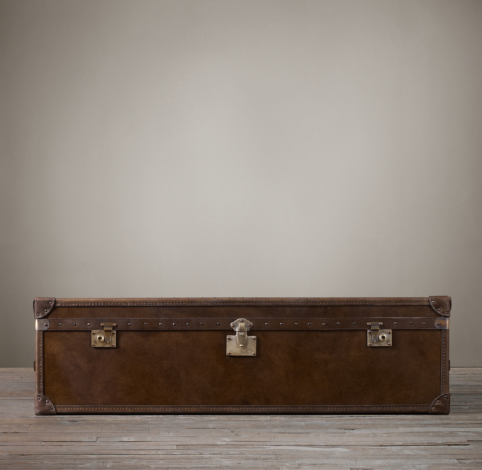 Antique Brown Leather Steamer Trunk Coffee Table with Removable Internal  Shelf for sale at Pamono