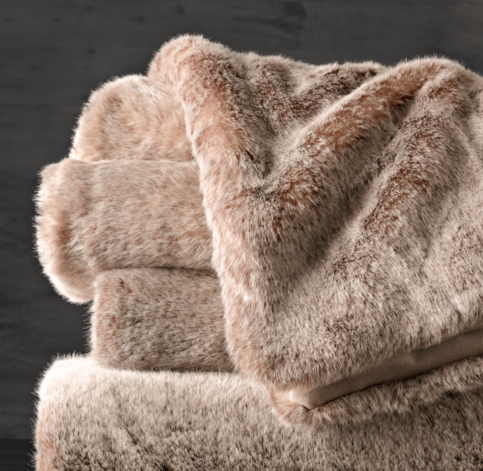 Luxe Faux Fur Oversized Bed Throw - Lynx