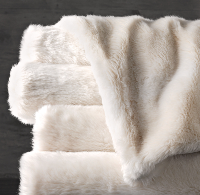 Restoration Hardware Exotic Faux buy Fur Oversized Throw Siberian Grey Fox