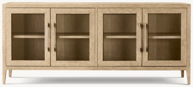 Front view of French Contemporary Glass 4-Door Sideboard  
