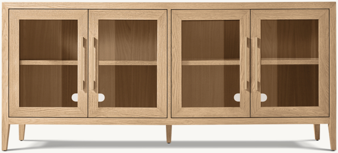 Front view of French Contemporary Glass 4-Door Sideboard 