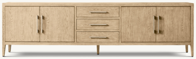French Contemporary - Meuble Multimédia à 4 Portes Avec Tiroirs - Chêne Grège/Champagne