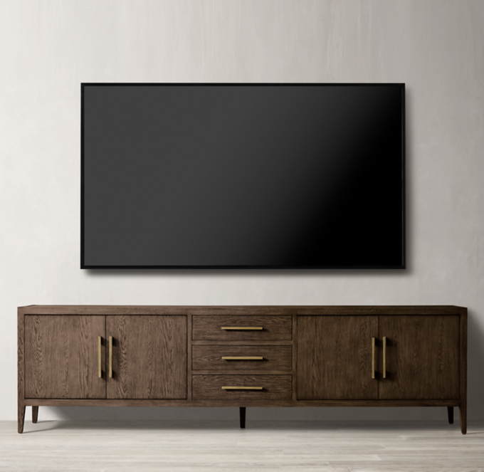 French Contemporary Panel 4Door Media Console with Drawers