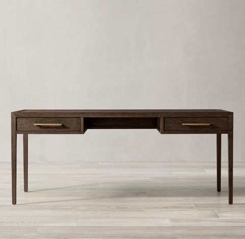 French Contemporary Desk Collection Brown Oak And Brass Rh