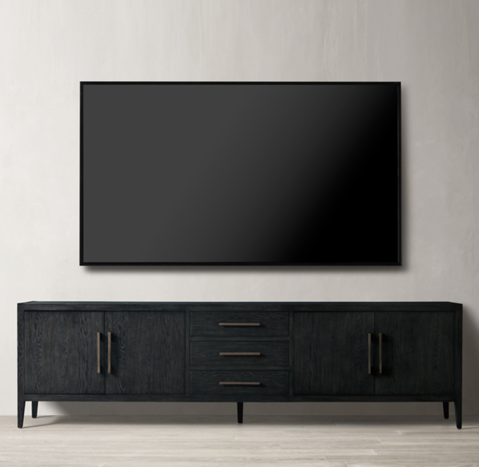 French Contemporary Panel 4 Door Media Console With Drawers