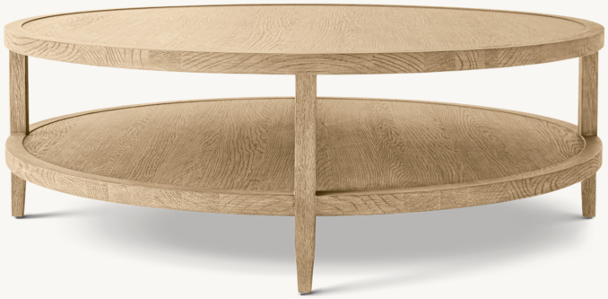 Vue de Face - French Contemporary - Table Basse Ronde - Chêne Grège