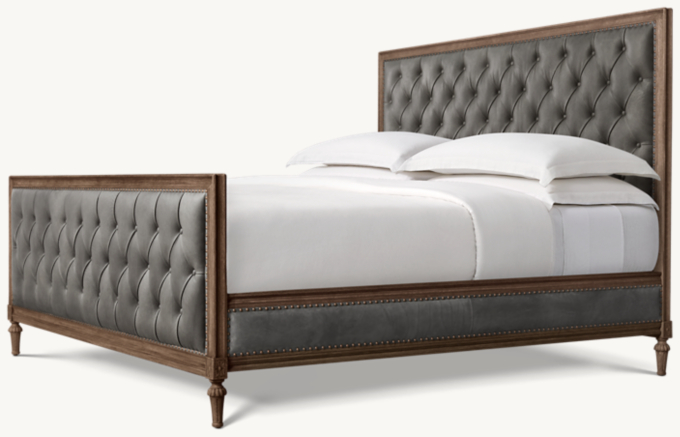 Maison Leather Diamond-Tufted Panel Bed with Footboard