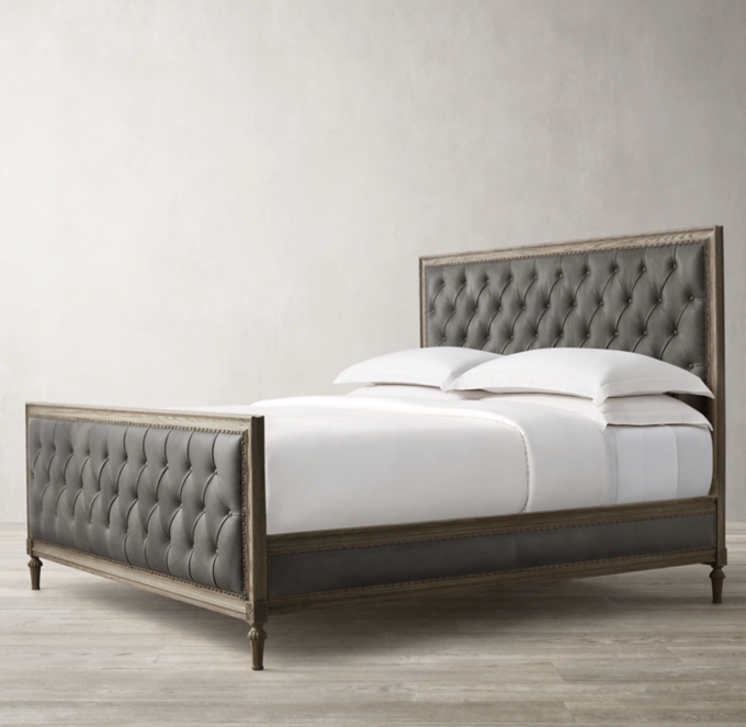 Maison Leather Diamond-Tufted Panel Bed With Footboard