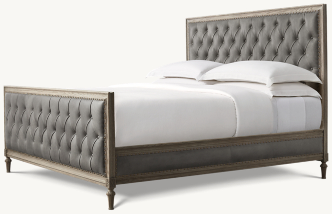Maison Leather Diamond-Tufted Panel Bed with Footboard