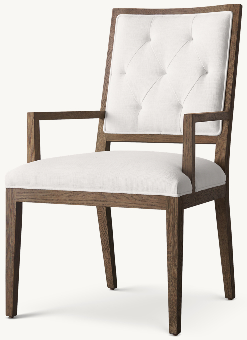 French Contemporary Tufted Square Fabric Dining Armchair