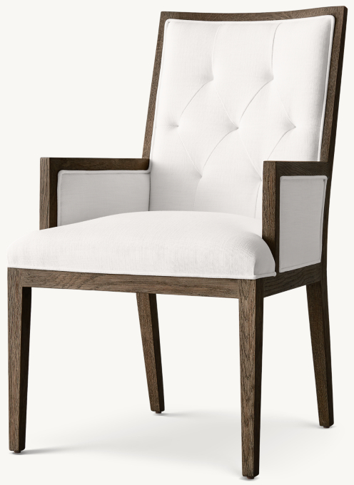French Contemporary Tufted Square Fabric Closed Dining Armchair