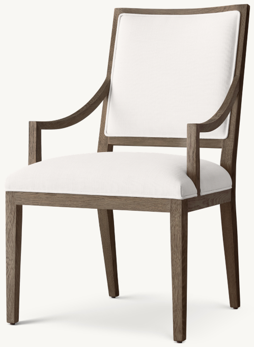 French Contemporary Square Fabric Slope Dining Armchair