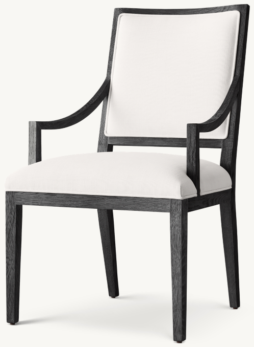 Three Quarter view of French Contemporary Square Fabric Slope Dining Armchair 