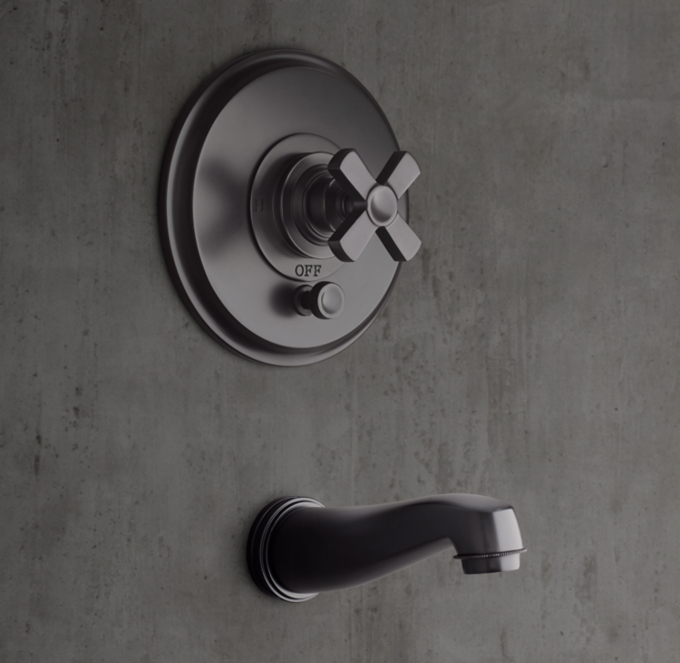 Asbury Cross-Handle Balanced-Pressure Tub & Shower Valve & Trim Set With Bath Spout