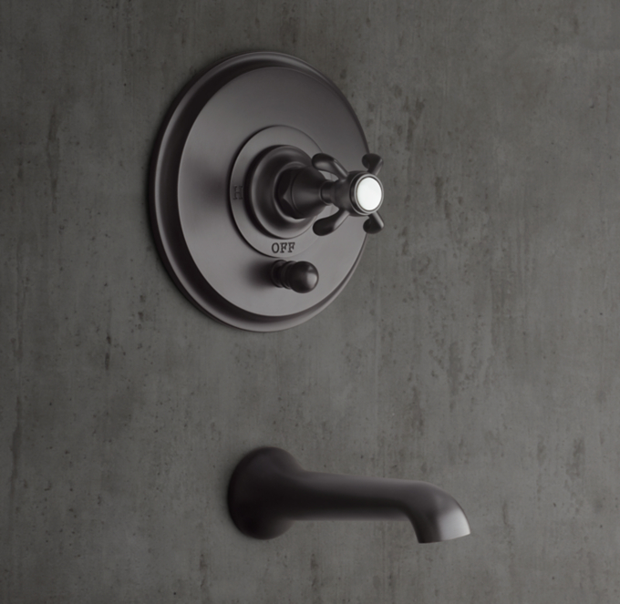 Bistro Cross-Handle Balanced-Pressure Tub & Shower Valve & Trim Set With Bath Spout
