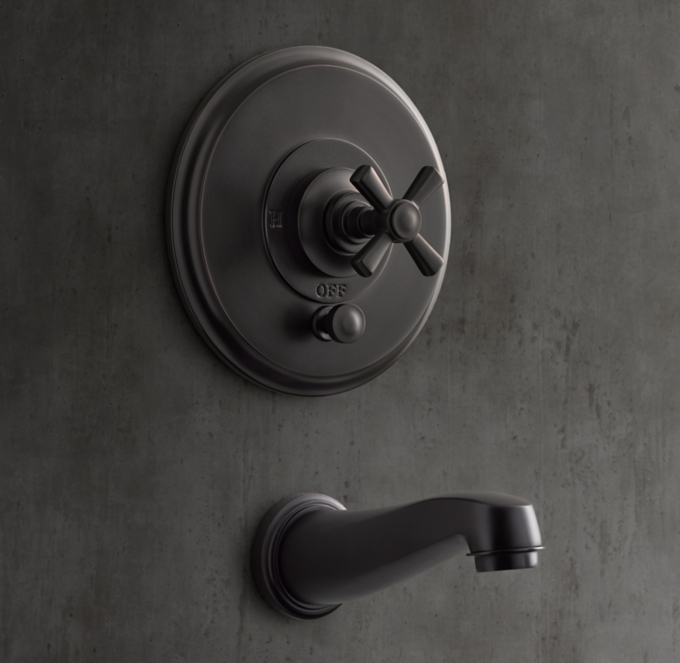 Grafton Cross-Handle Balanced-Pressure Tub & Shower Valve & Trim Set With Bath Spout