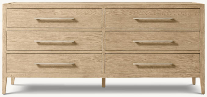 Front view of French Contemporary 6-Drawer Dresser