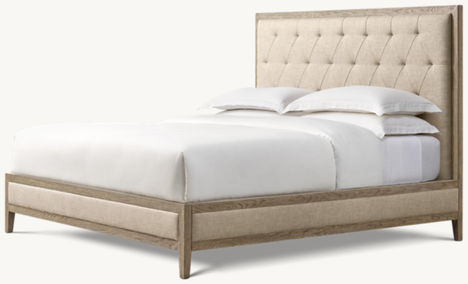 French Contemporary Fabric Diamond-Tufted Panel Bed