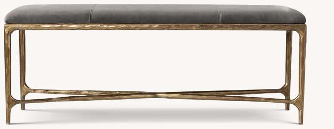 122cm W bench shown in Italian Berkshire Pewter with Forged Brass finish.