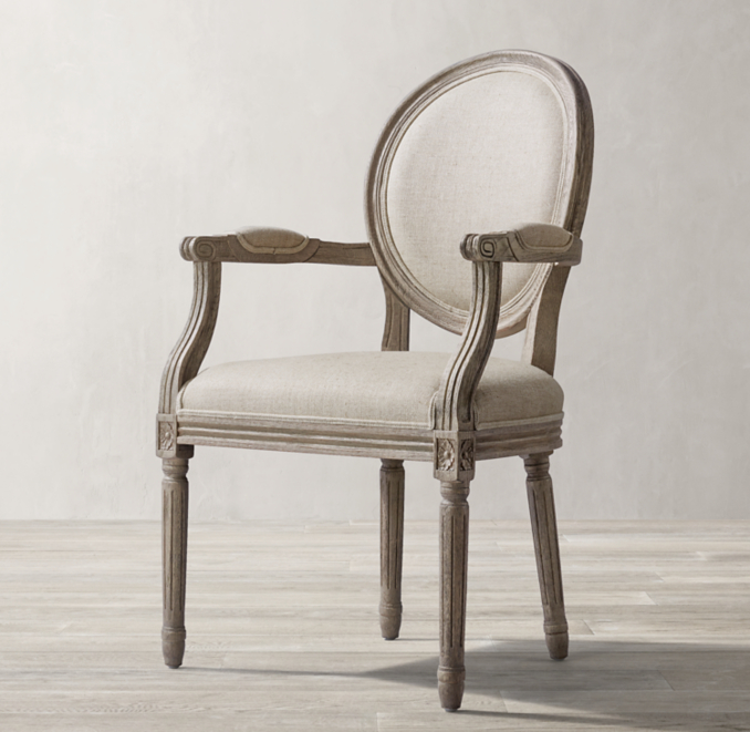 Vintage French Round Fabric Dining Armchair