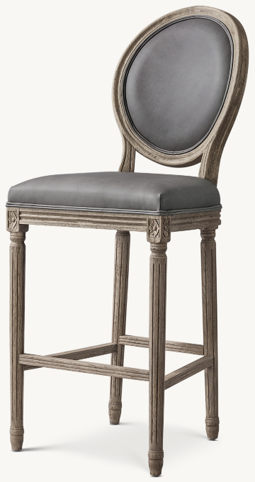 Three Quarter view of Vintage French Round Leather Bar & Counter Stool 