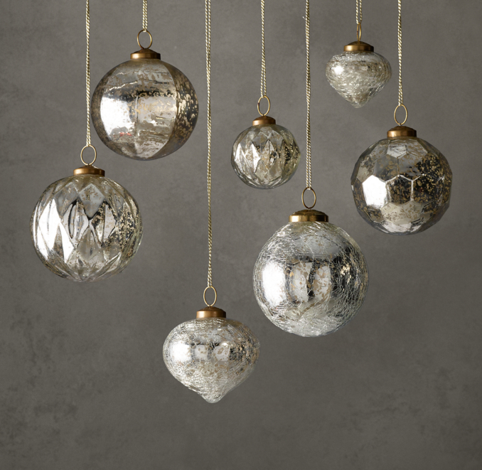 Vintage Handblown Glass Ornament Collection Silver