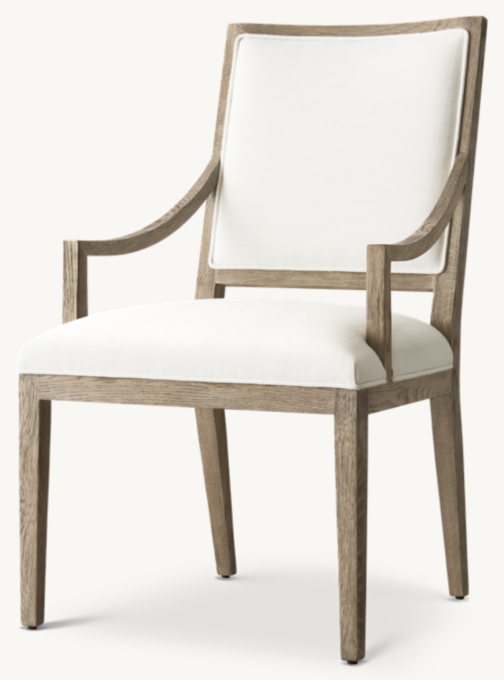 French Contemporary Square Fabric Slope Dining Armchair