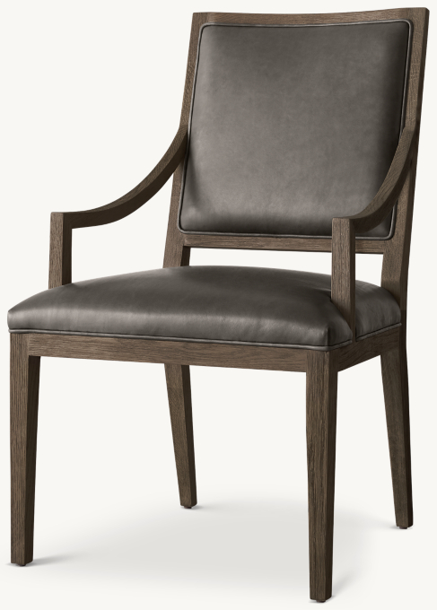 French Contemporary Square Leather Slope Dining Armchair