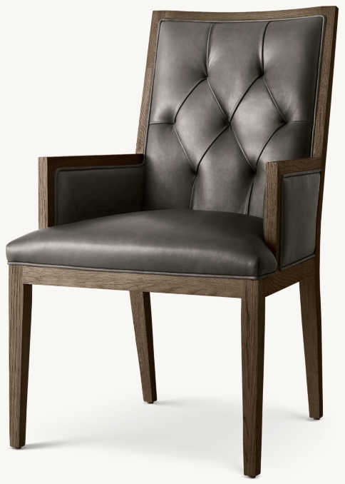 French Contemporary Tufted Square Leather Closed Armchair