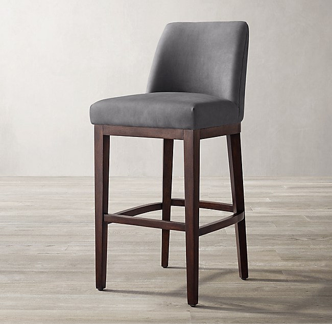 Morgan Curved Back Armless Leather Bar, Morgan Nailhead Counter Stool Leather