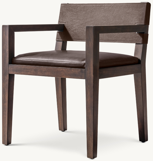 Three Quarter view of Saddle Leather Dining Armchair 