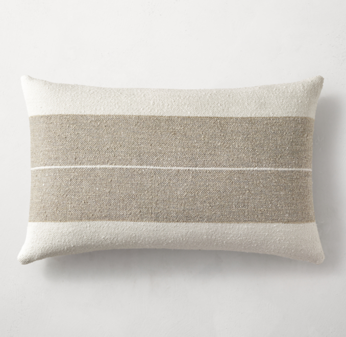Belgian Linen & Cotton Textured Center Pinstripe Pillow Cover Lumbar